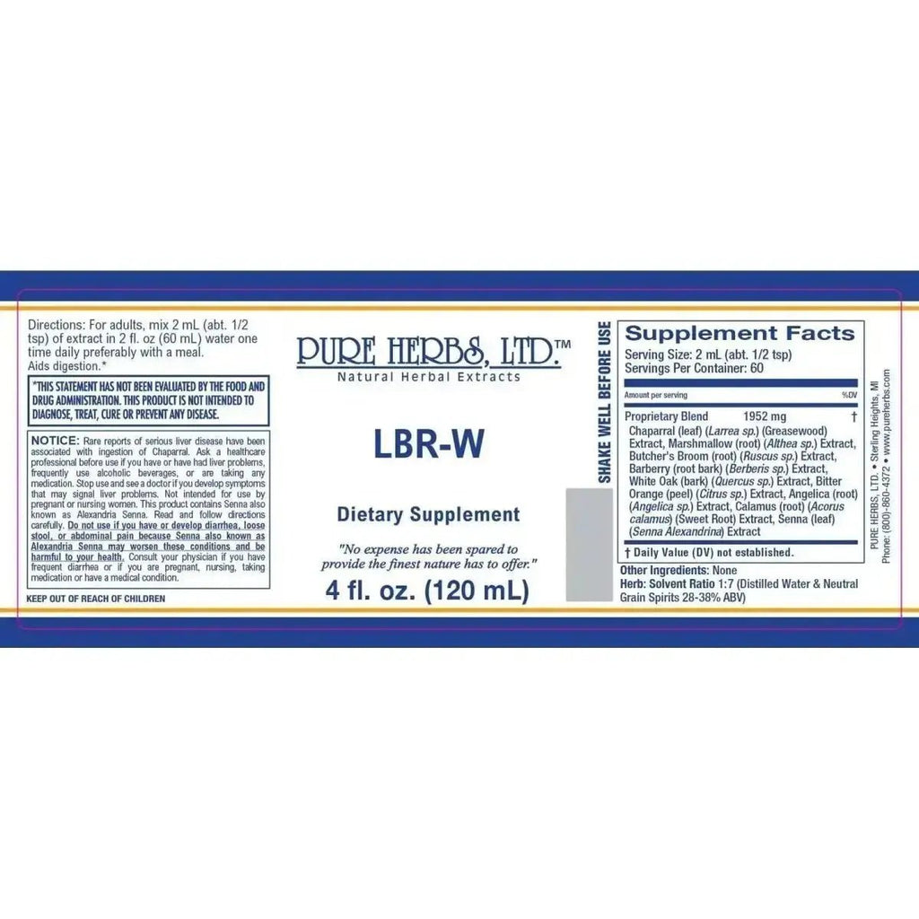 LBR - W (Angelica, Barberry, Bitter Orange, Butcher's Broom, Greasewood, Marshmallow, Senna, Sweet Root, White Oak Bark)