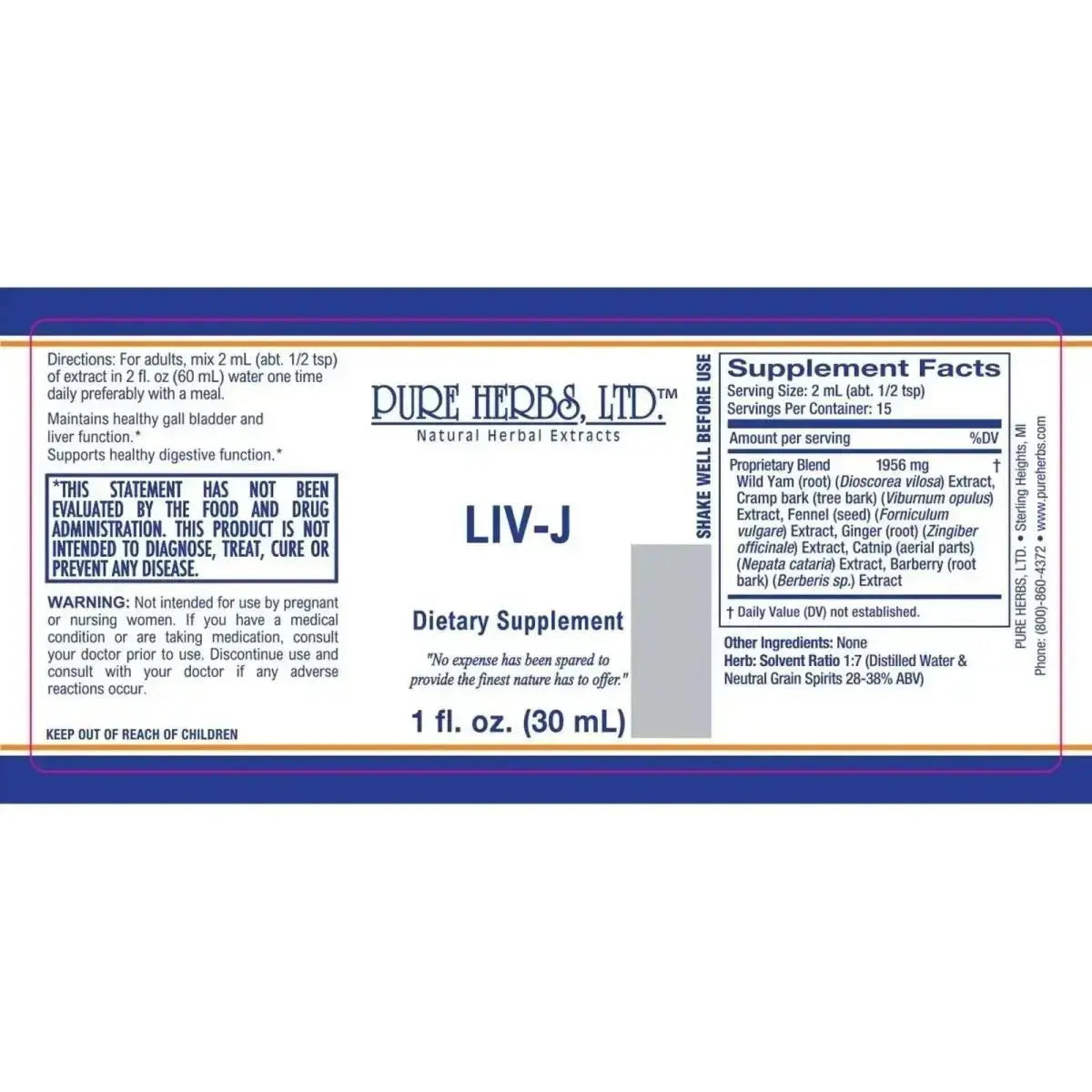 LIV - J (Barberry, Catnip, Crampbark, Fennel, Ginger, Wild Yam) - Futures ETC Tincture
