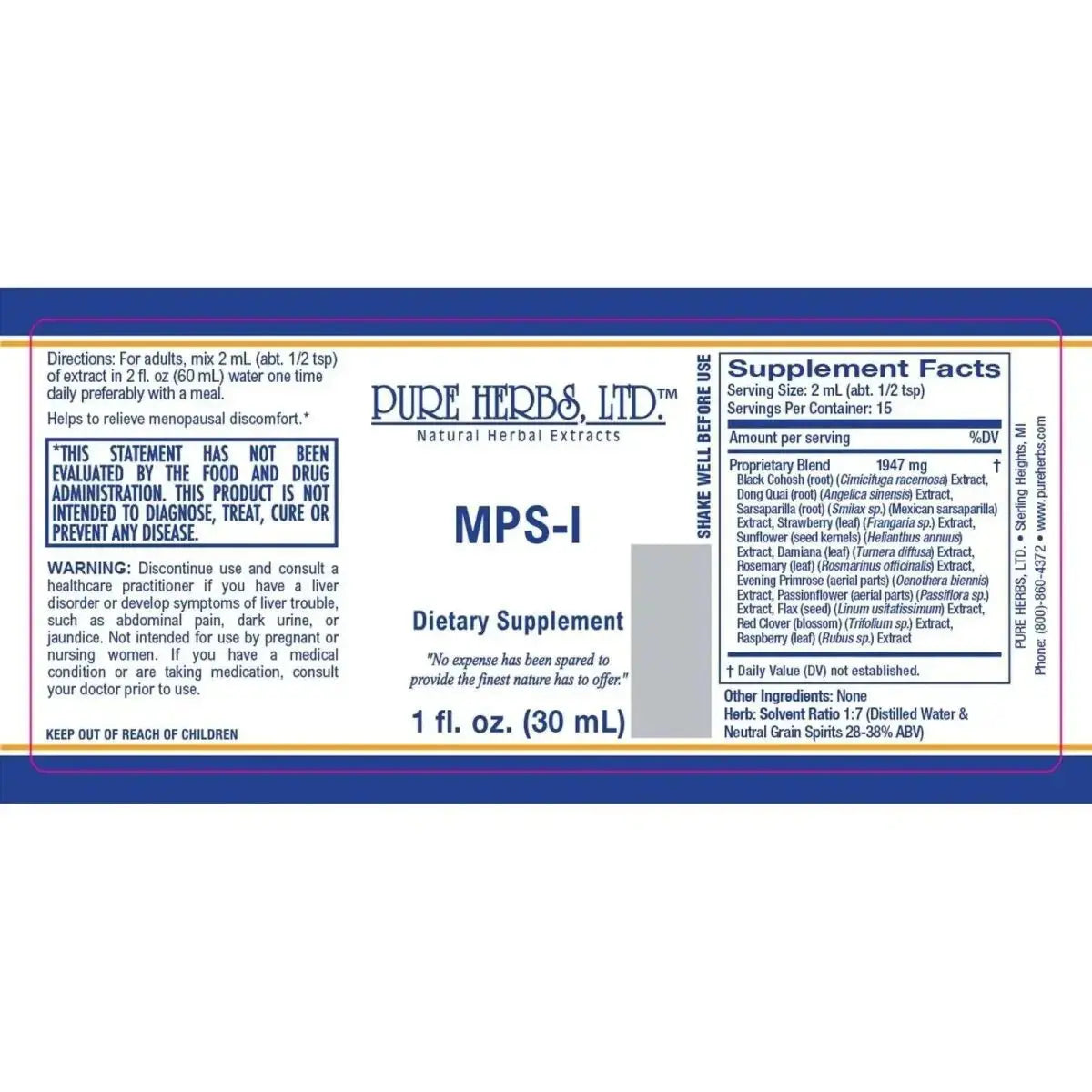 MPS - I (Black Cohosh, Damiana, Dong Quai, Evening Primrose, Flax Seed, Passion Flower, Red Clover, Red Raspberry Leaf)