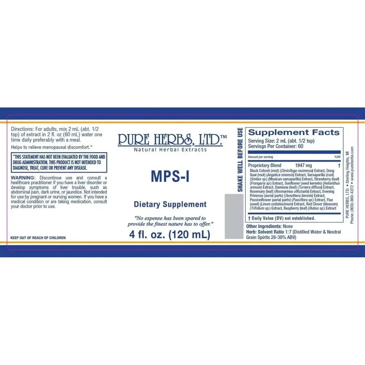 MPS - I (Black Cohosh, Damiana, Dong Quai, Evening Primrose, Flax Seed, Passion Flower, Red Clover, Red Raspberry Leaf)