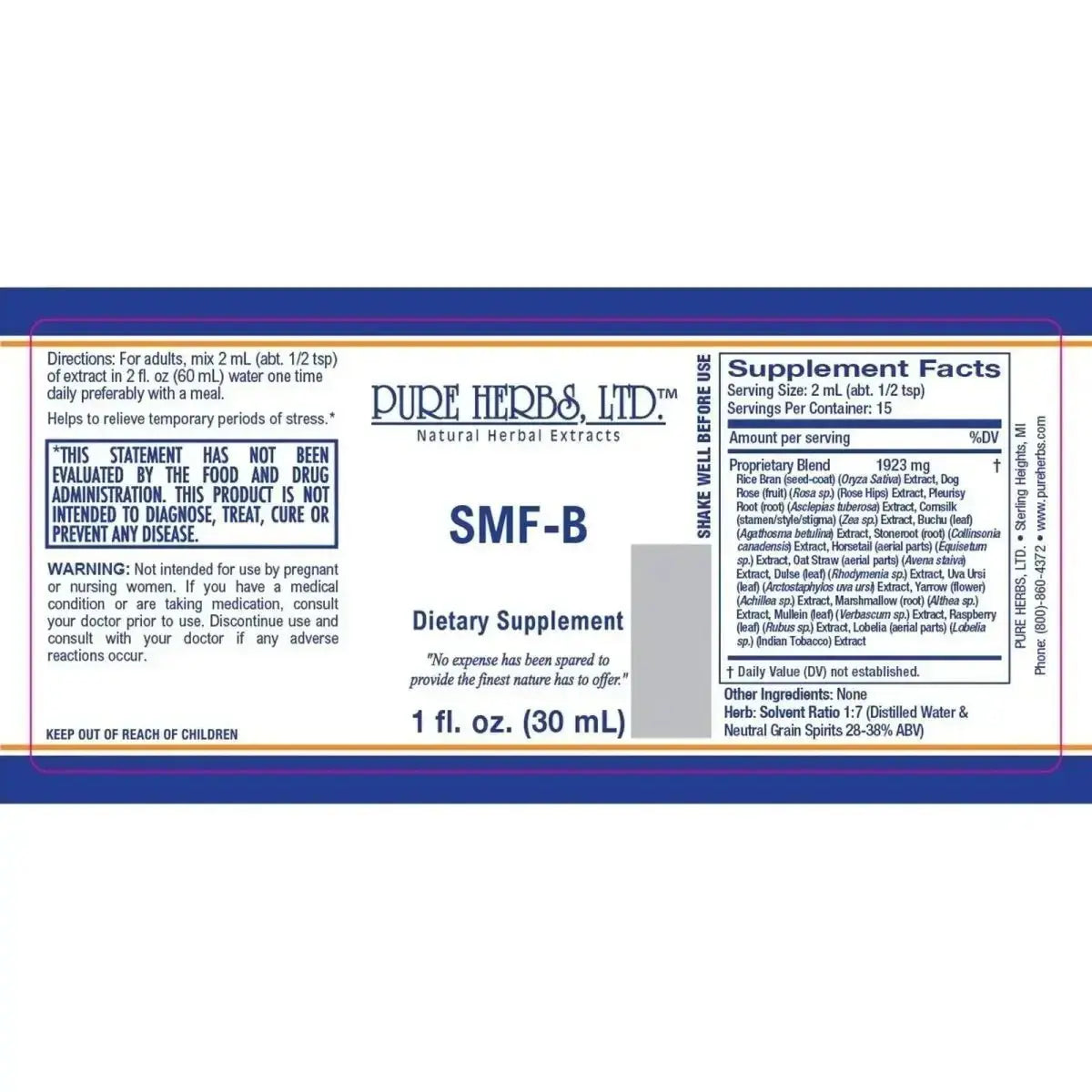 SMF - B (Buchu, Cornsilk, Dulse, Horsetail, Indian Tobacco, Marshmallow, Mullein Leaf, Oat Straw, Pleurisy Root)