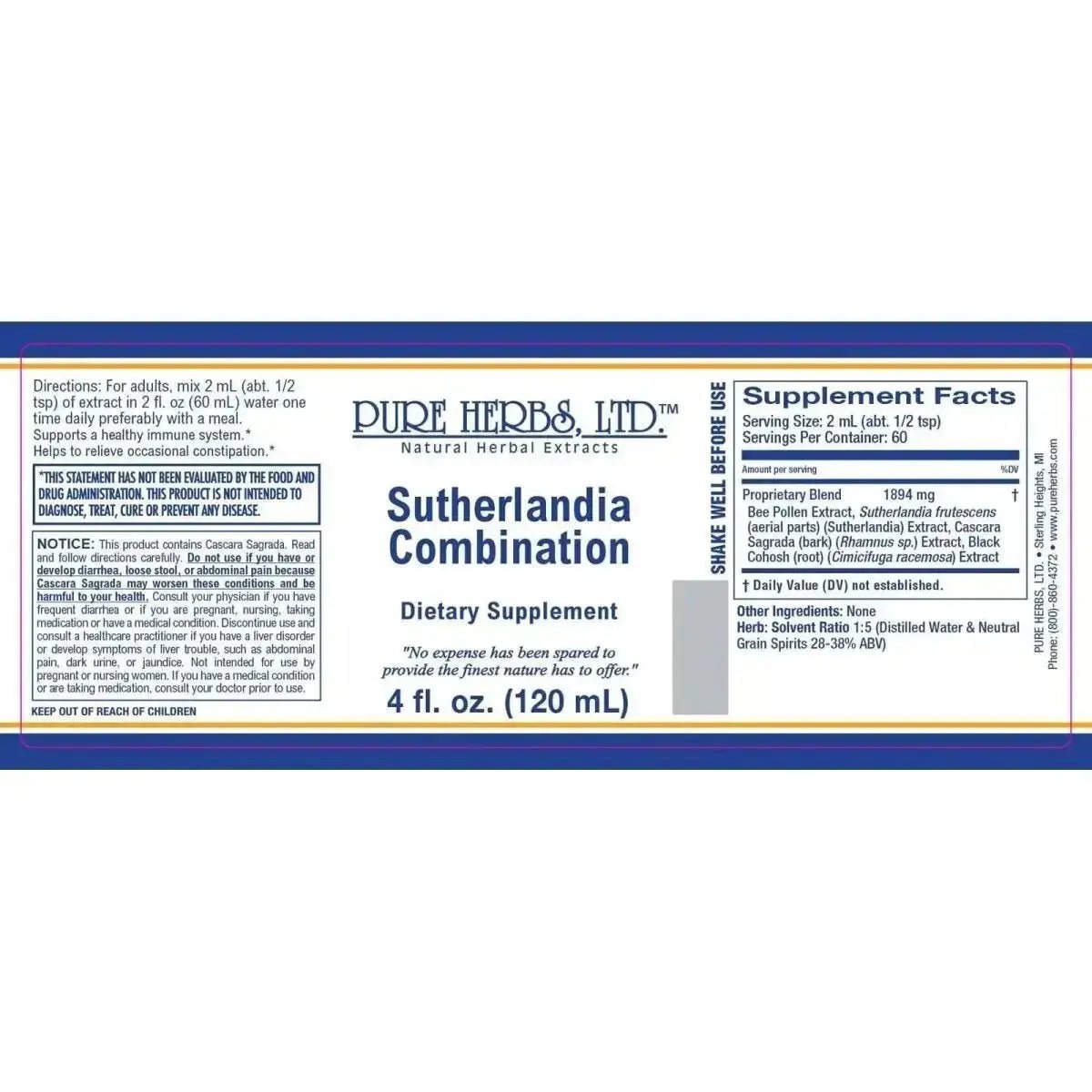 Sutherlandia Combination (Bee Pollen, Black Cohosh, Cascara Sagrada, Sutherlandia), Tincture, Futures ETC