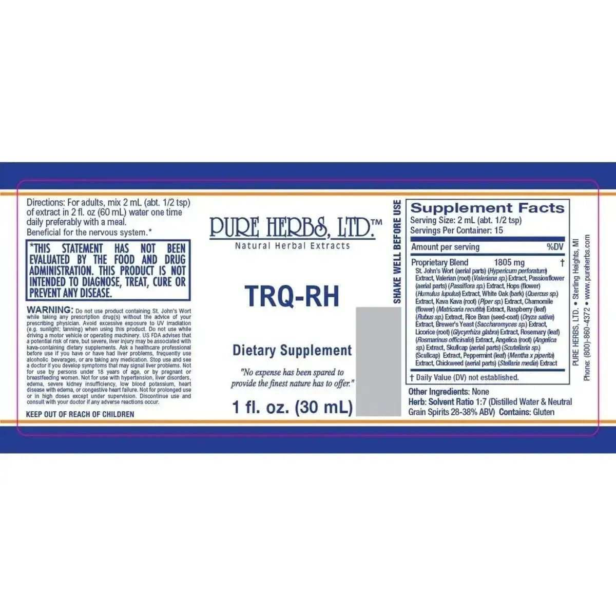 TRQ - RH (Angelica, Brewer's Yeast, Chamomile, Chickweed, Hops, Kava Kava, Licorice Root, Passion Flower, Peppermint Leaf