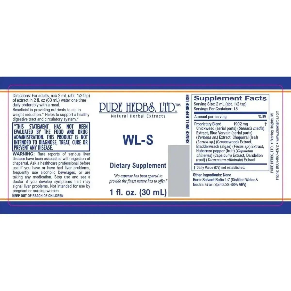 WL - S (Bladderwrack, Blue Vervain, Capsicum, Chickweed, Dandelion Root, Greasewood) - Futures ETC Tincture