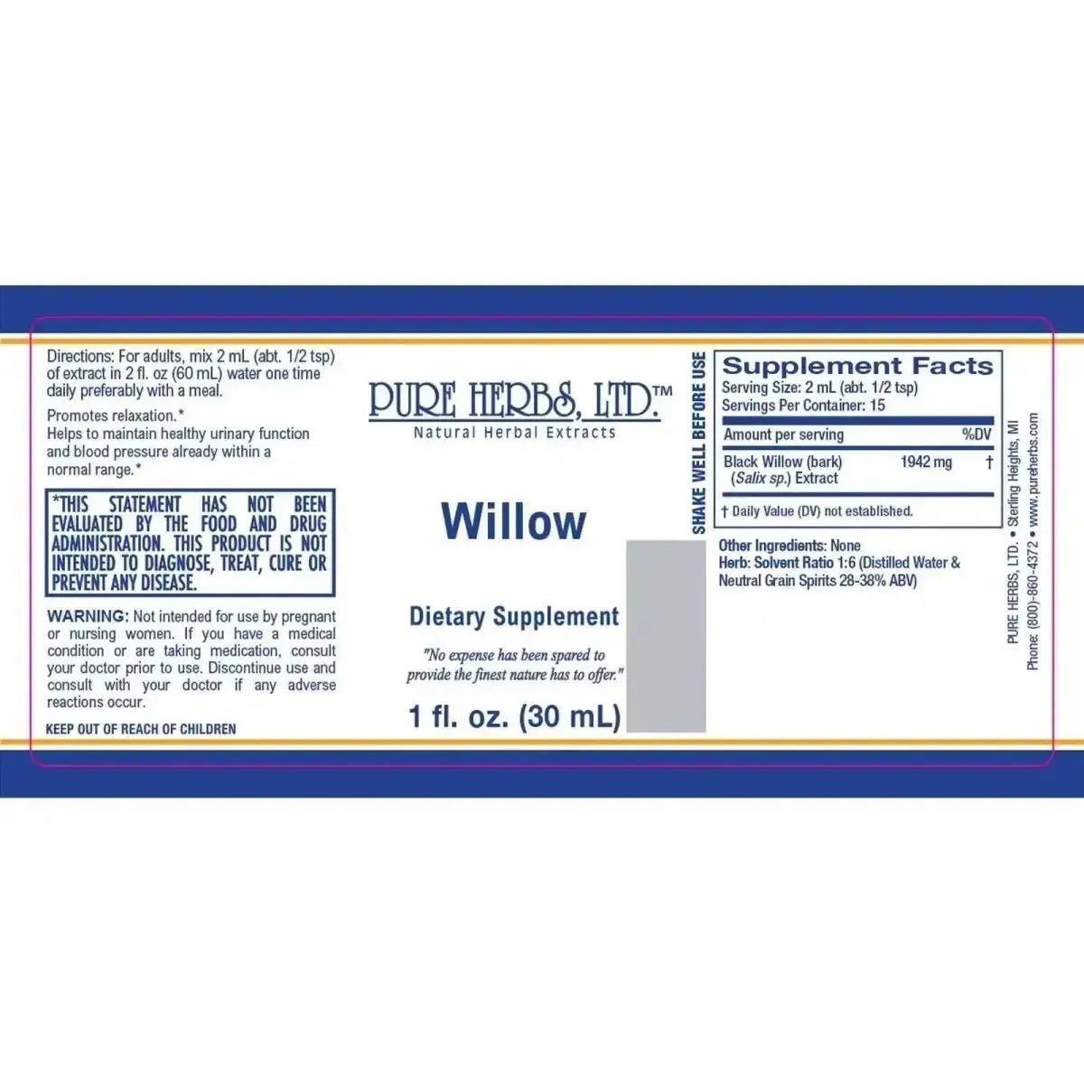 Willow (Salix) 1oz ingredients - Futures ETC Tincture