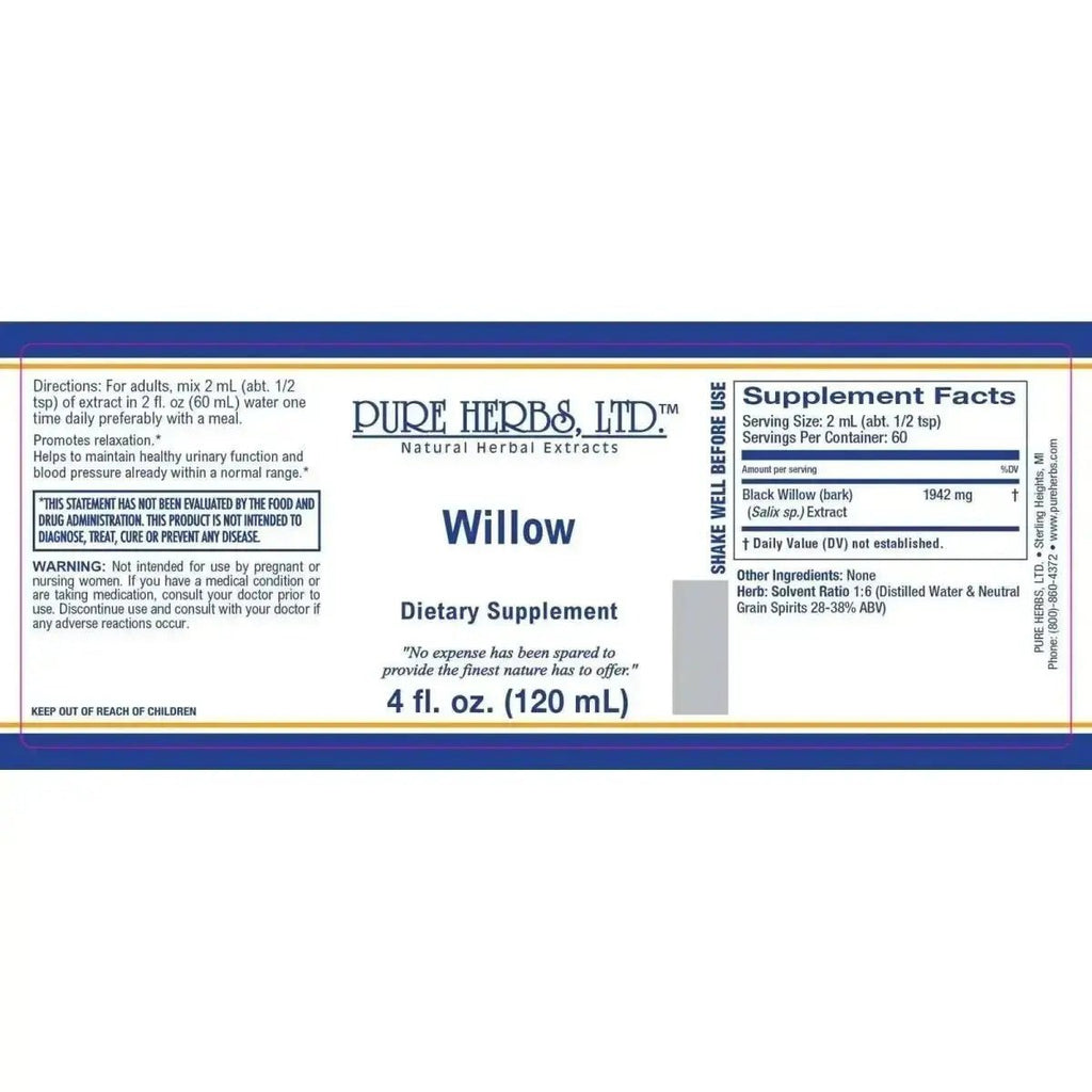 Willow (Salix) 4oz ingredients - Futures ETC Tincture