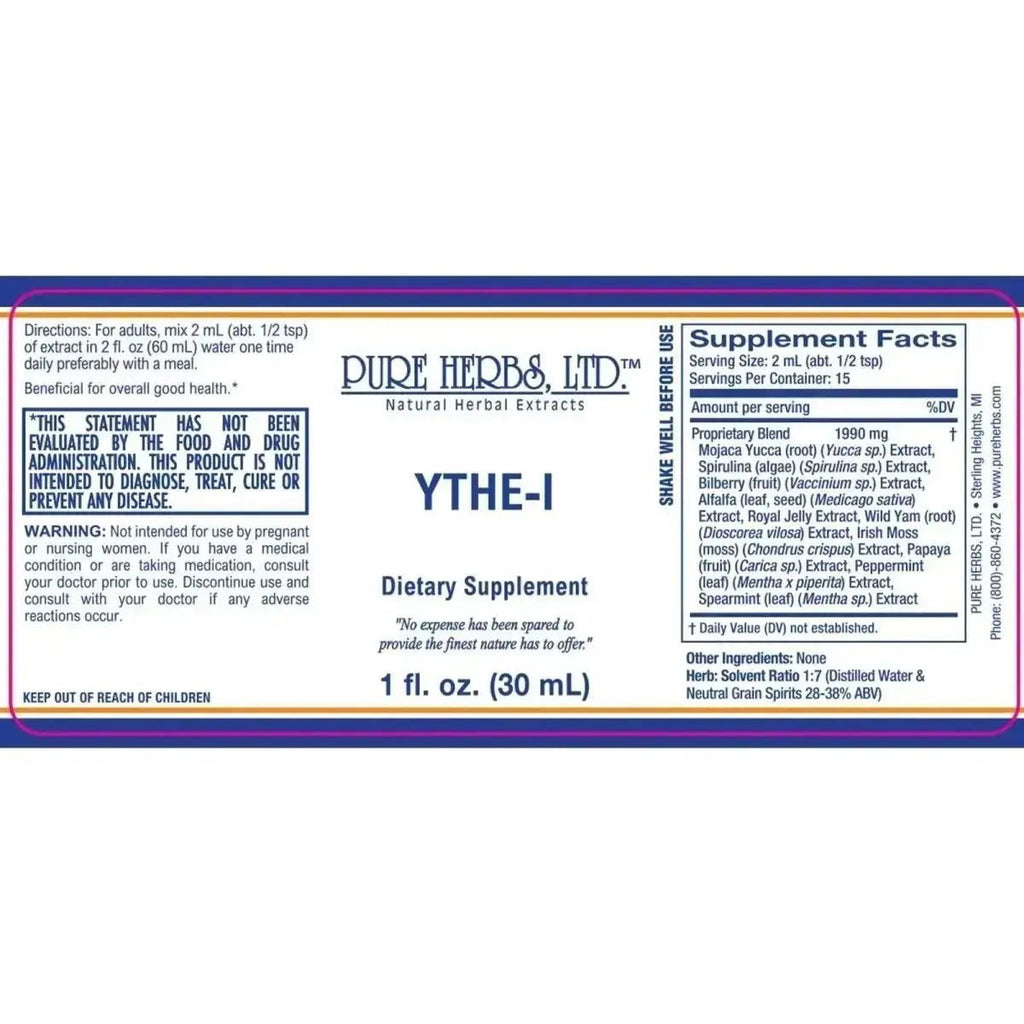 YTHE - I (Alfalfa, Bilberry, Irish Moss, Papaya, Peppermint Leaf, Royal Jelly, Spearmint Leaf, Spirulina, Wild Yam, Yucca) -