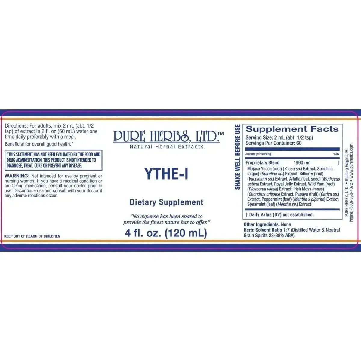 YTHE - I (Alfalfa, Bilberry, Irish Moss, Papaya, Peppermint Leaf, Royal Jelly, Spearmint Leaf, Spirulina, Wild Yam, Yucca) -