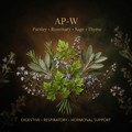 AP-W botanical editorial image with gold serif text