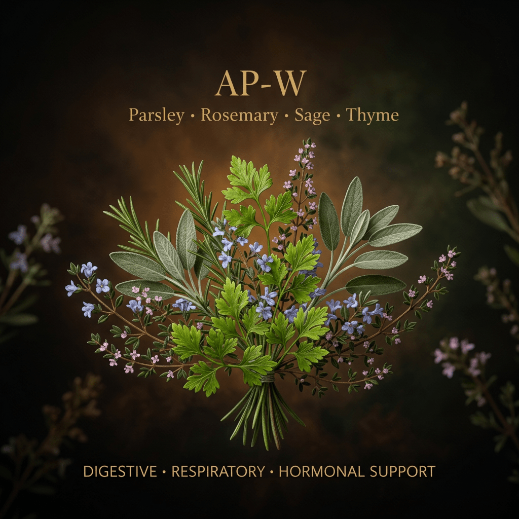 AP-W botanical editorial image with gold serif text