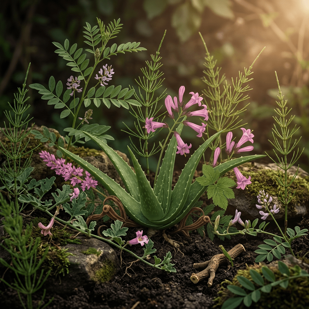 ART-C botanicals combined in a moody herb garden
