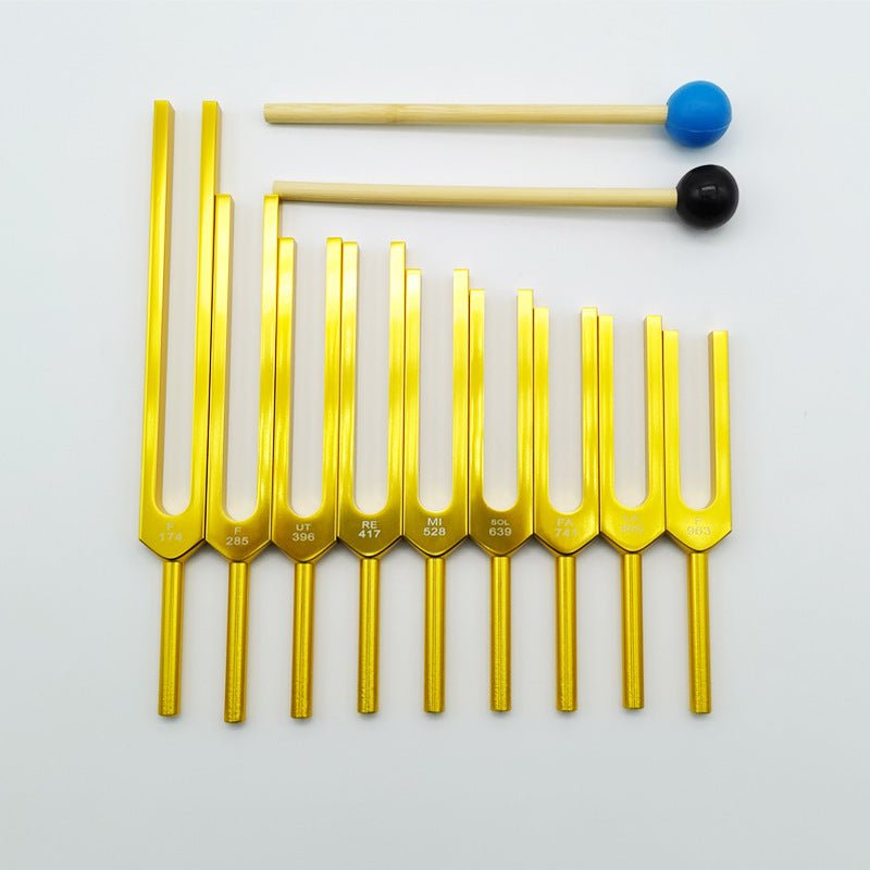 9-Piece Gold Aluminum Alloy Tuning Fork Set for Vibration Therapy
