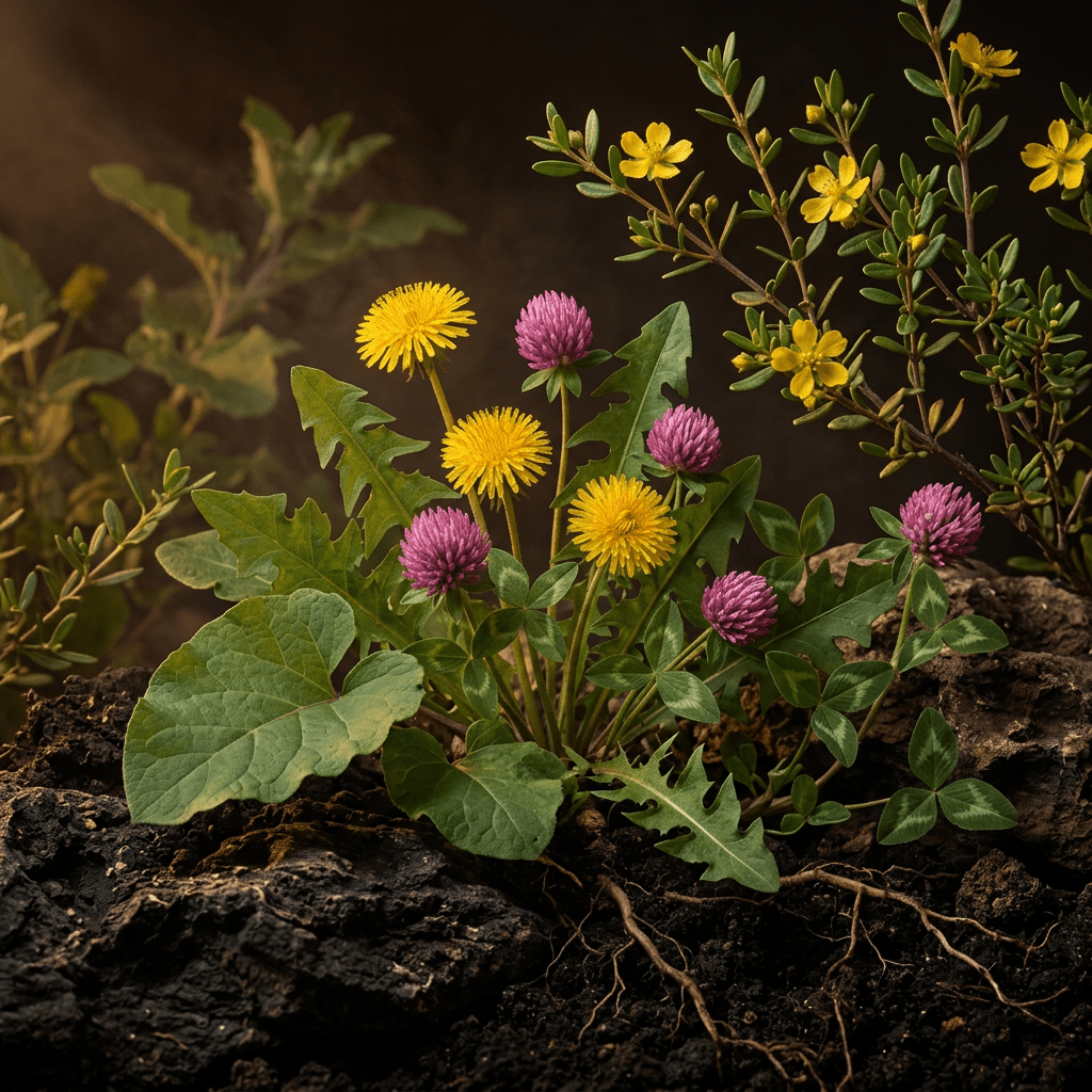 BDR-C botanicals combined in a moody herb garden
