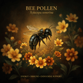 Bee pollen editorial image with gold serif text