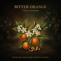 Bitter orange botanical editorial image with gold serif text