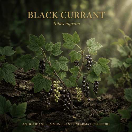 Black currant editorial image in golden woodland light