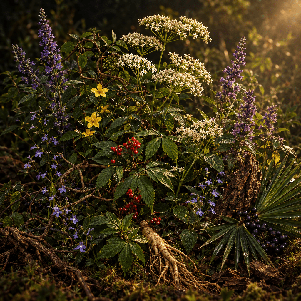 Blue Steele botanicals combined in a moody natural setting