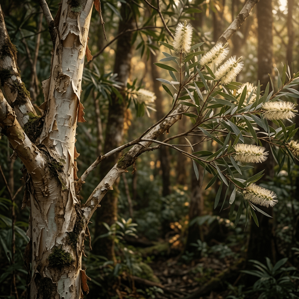 Cajeput growing naturally in a moody tropical woodland