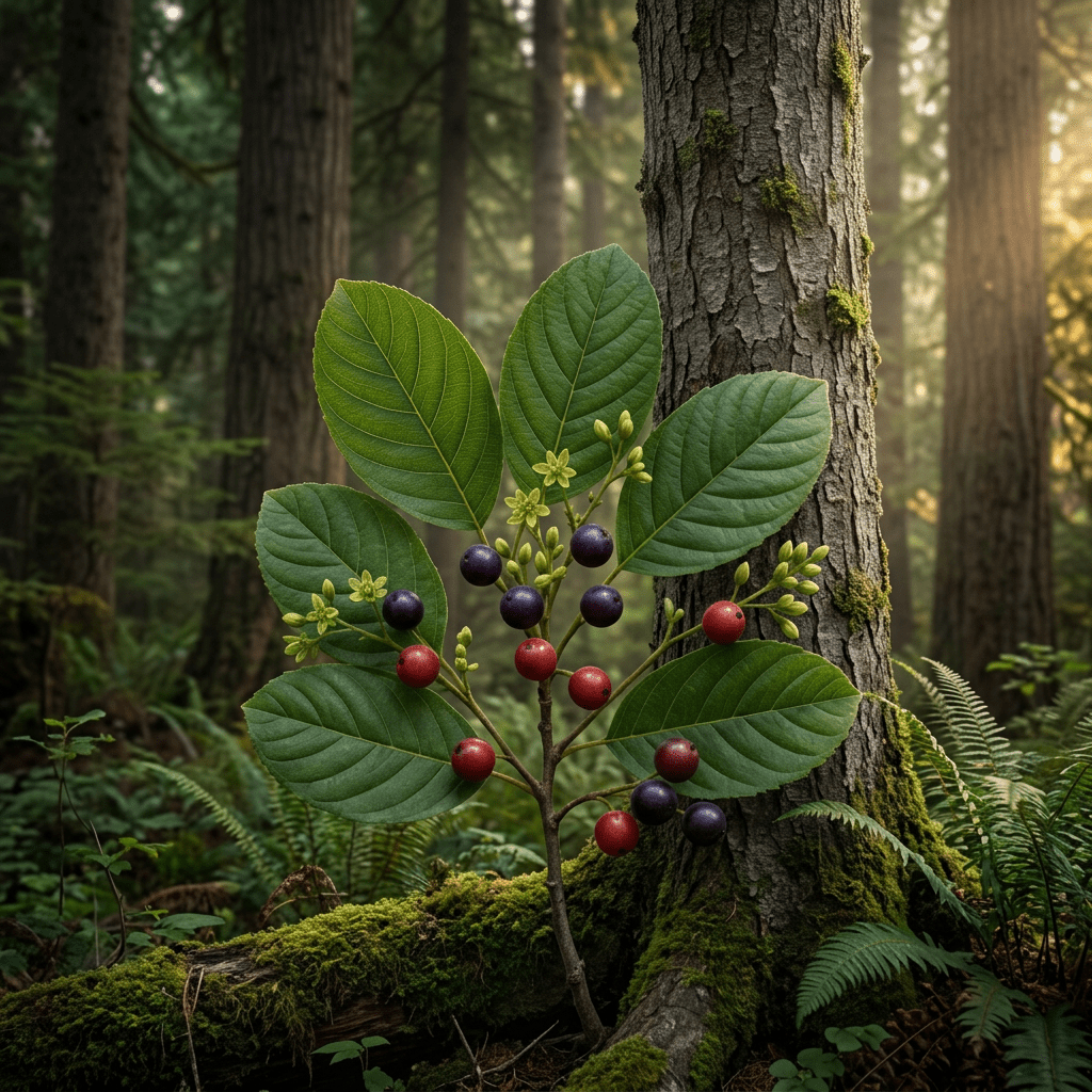 Cascara sagrada growing in a Pacific Northwest forest
