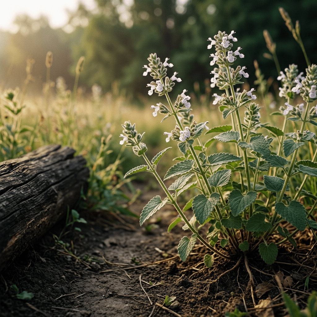 Catnip growing beside a meadow path