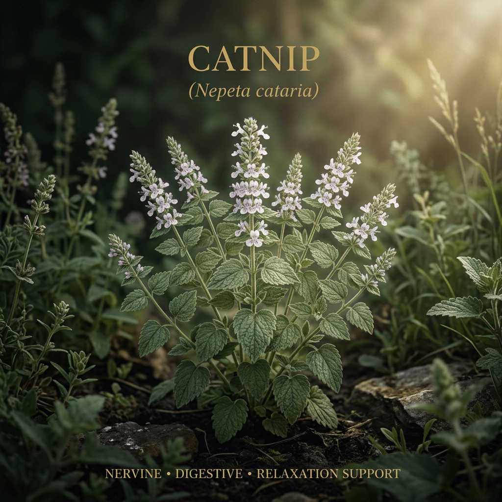 Catnip editorial image in golden botanical light