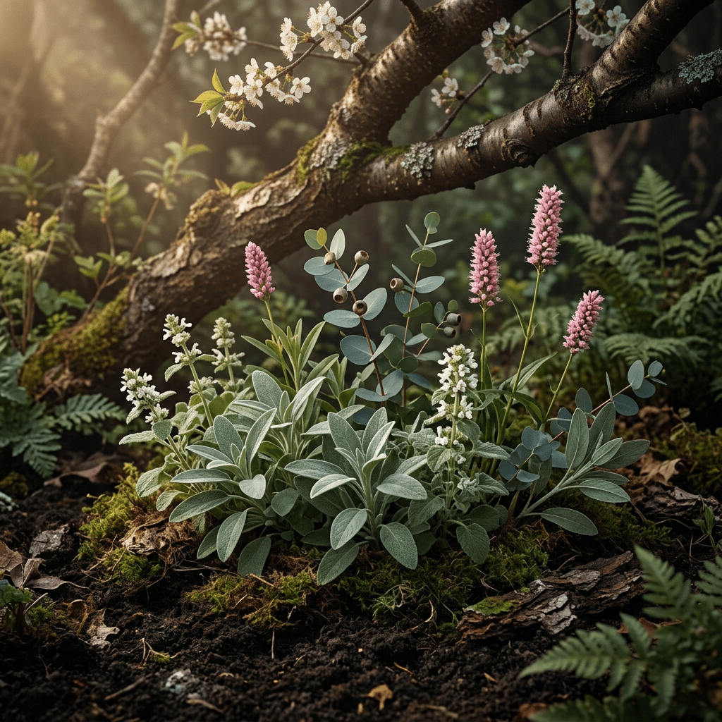 CC-W botanicals combined in a moody natural setting