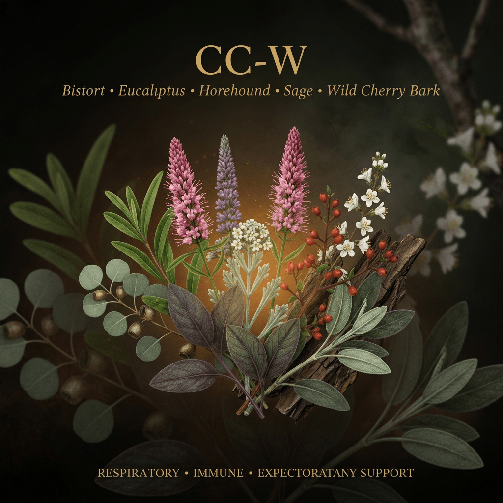 CC-W botanical editorial image with gold serif text