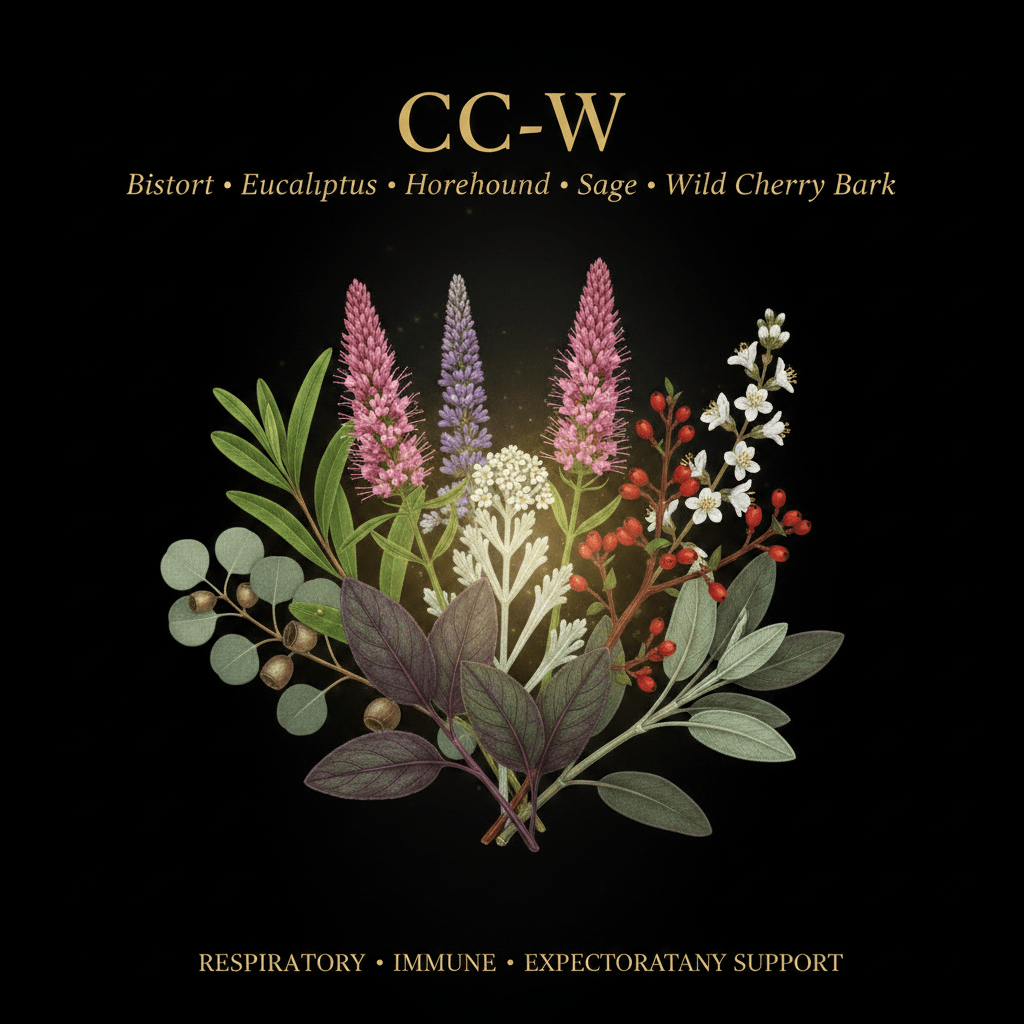CC - W – Respiratory, Immune & Expectorant Support | Bistort, Eucalyptus, Horehound, Sage & Wild Cherry Bark, Tincture, Futures ETC