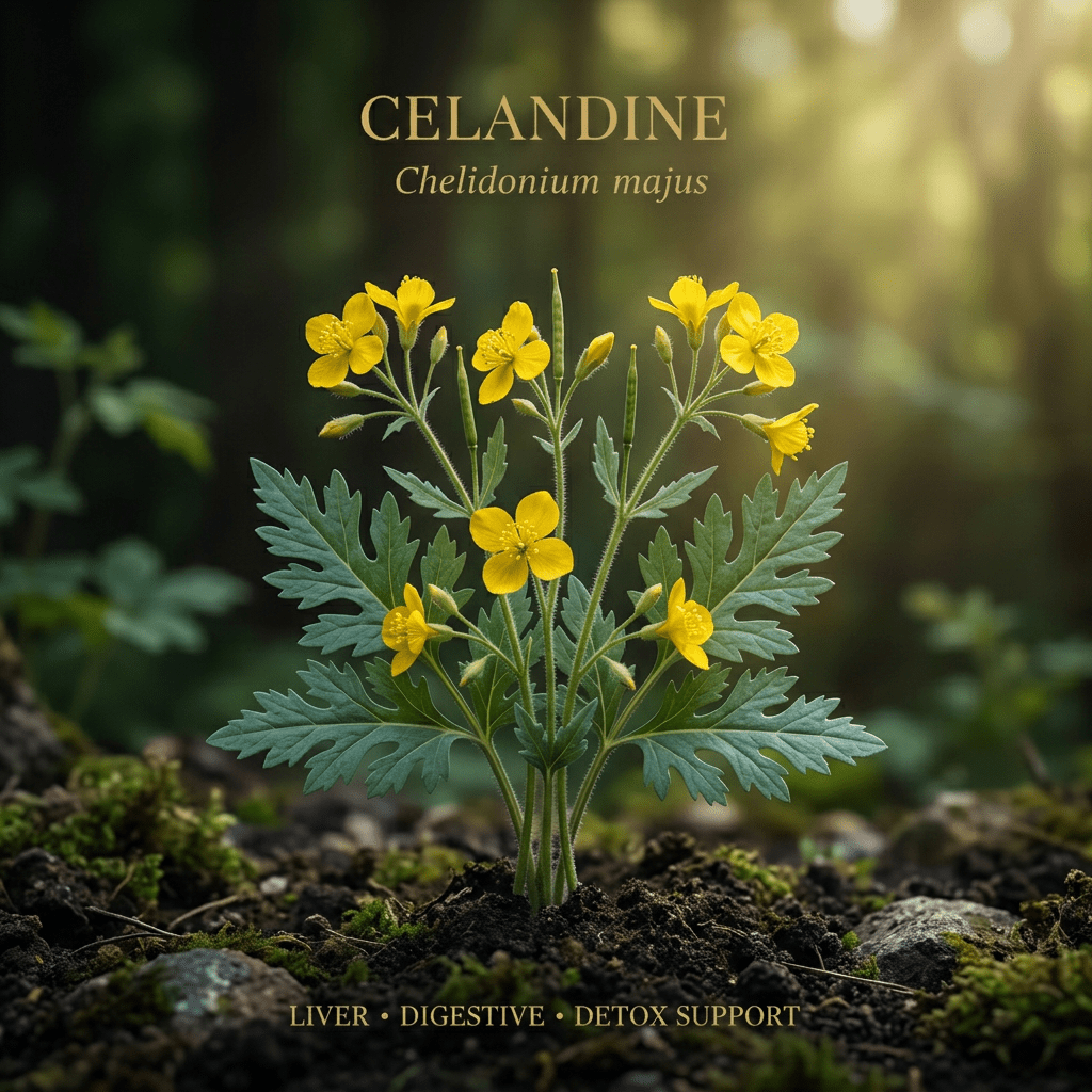 Celandine editorial image in golden botanical light