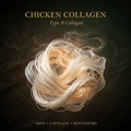 Chicken Collagen editorial artwork with ivory fibers and gold serif text