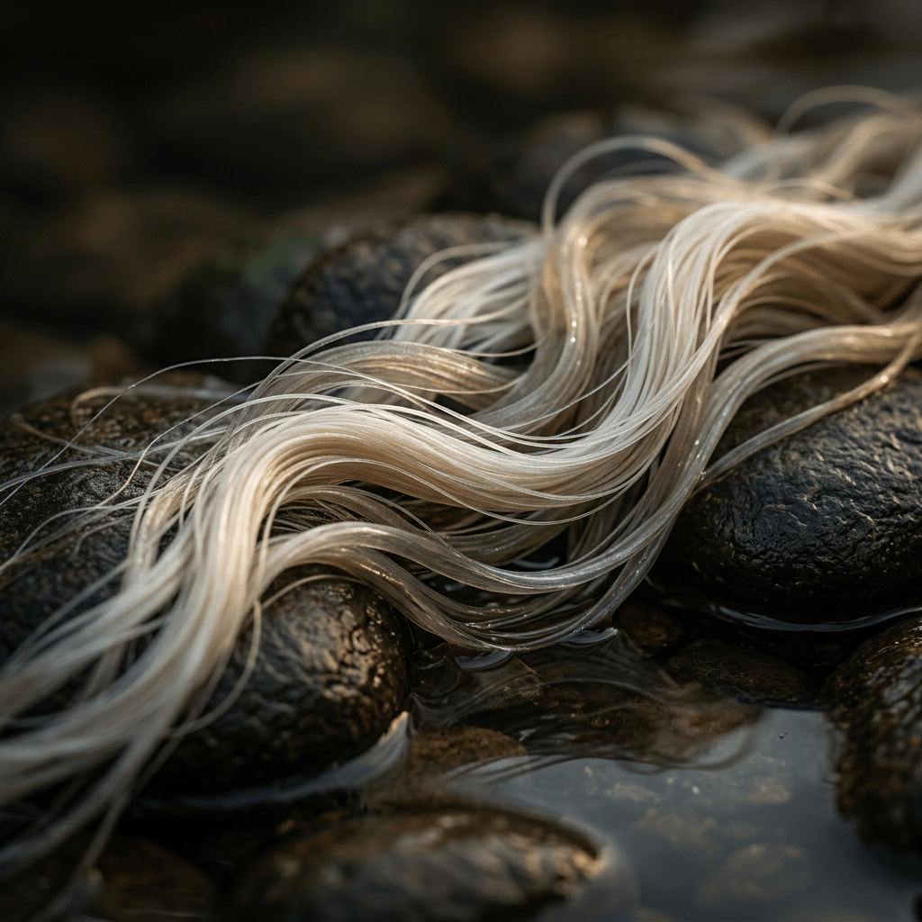 Collagen-inspired textures in a moody stone-and-water setting