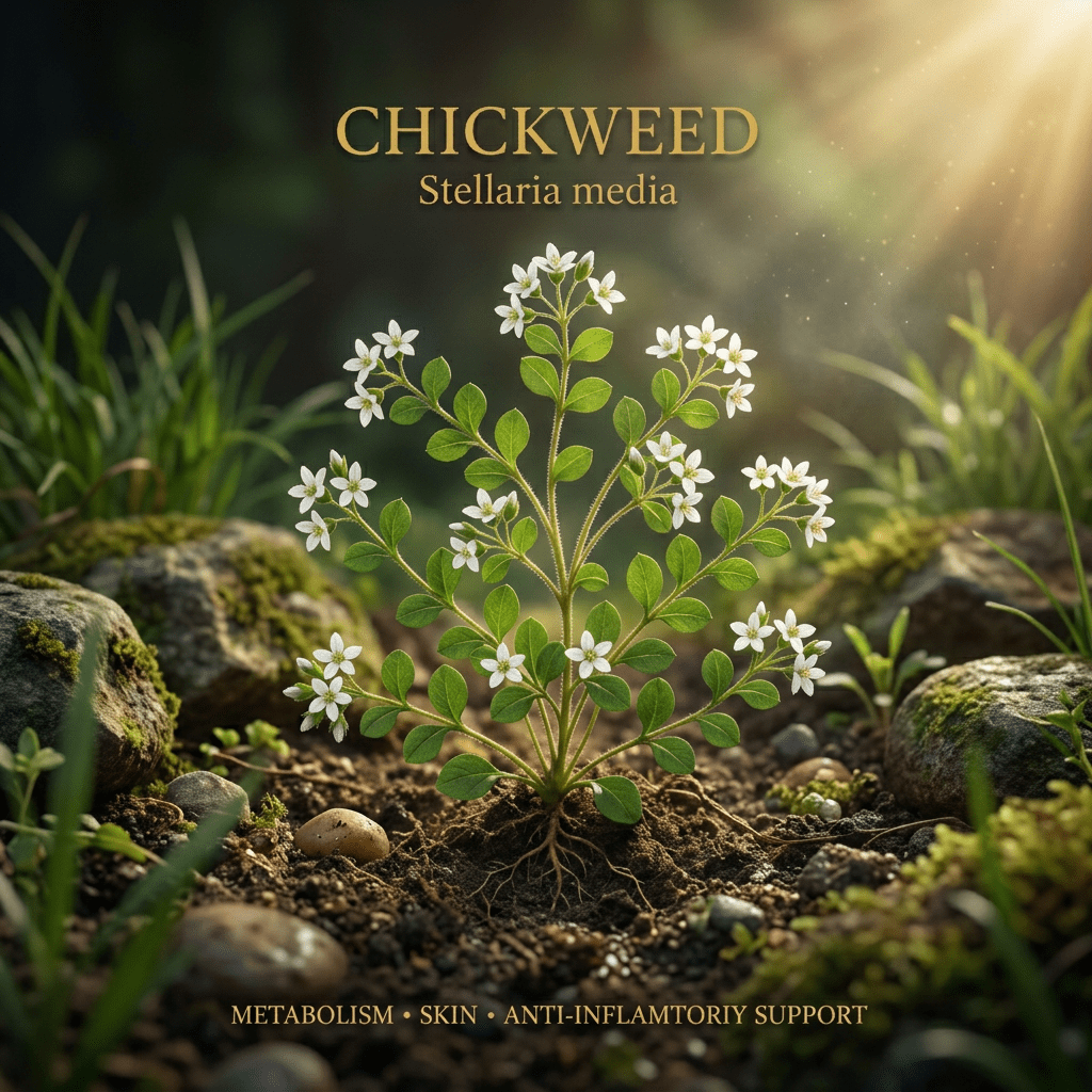 Chickweed editorial image in golden garden light