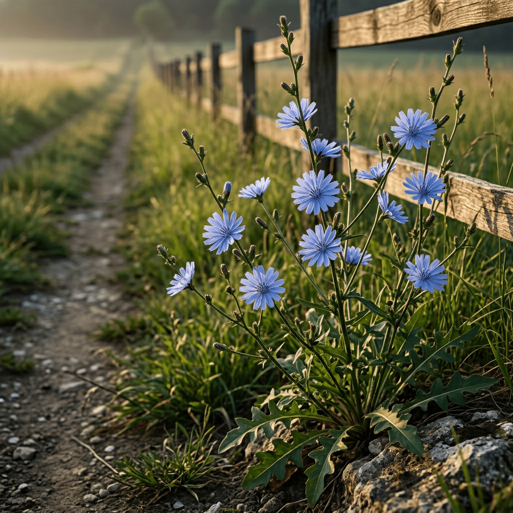 Chicory growing beside a meadow lane