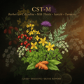 CST-M botanical editorial image with gold serif text