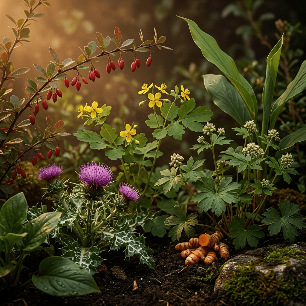 CST-M botanicals combined in a moody herb garden