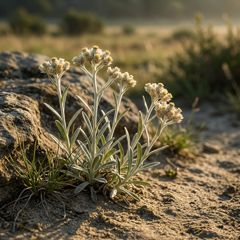 Cudweed growing along a sandy meadow edge