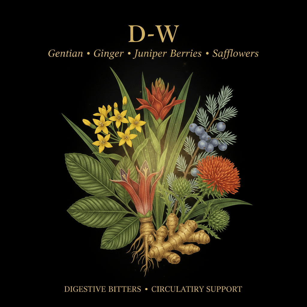 D-W – Digestive Bitters & Circulatory Support | Gentian, Ginger, Juniper Berries & Safflowers, Tincture, Futures ETC