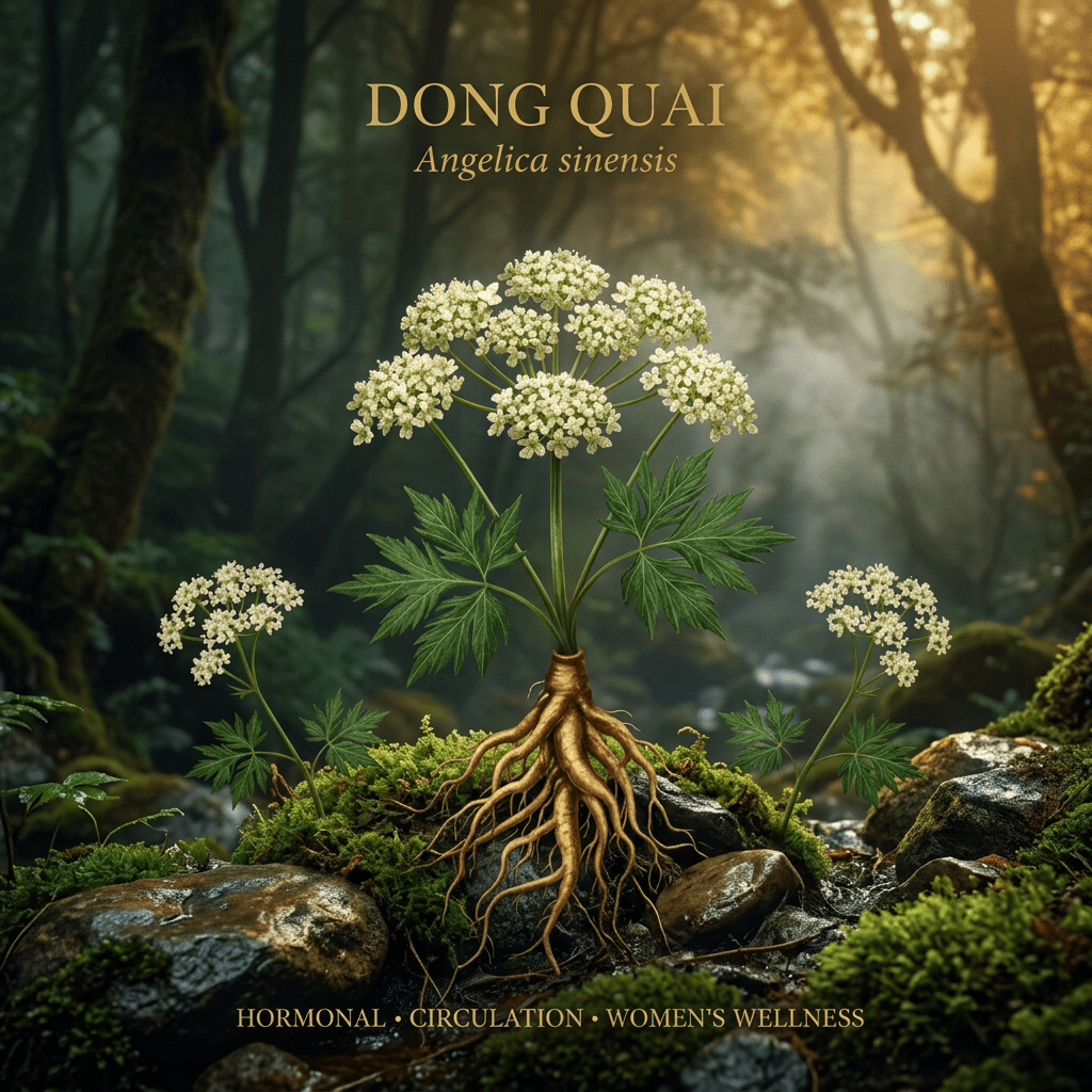 Dong quai editorial image in golden mountain woodland light