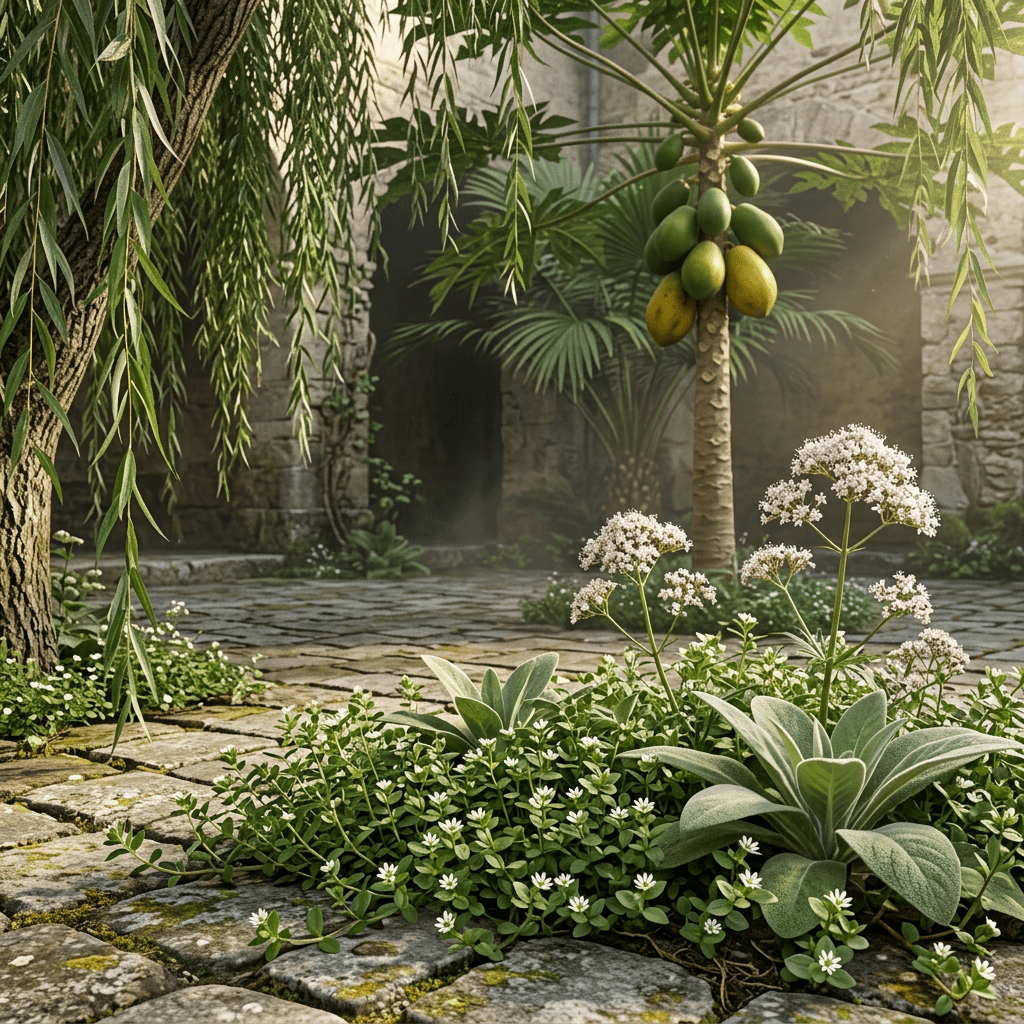DSK-W botanicals in a sheltered garden courtyard