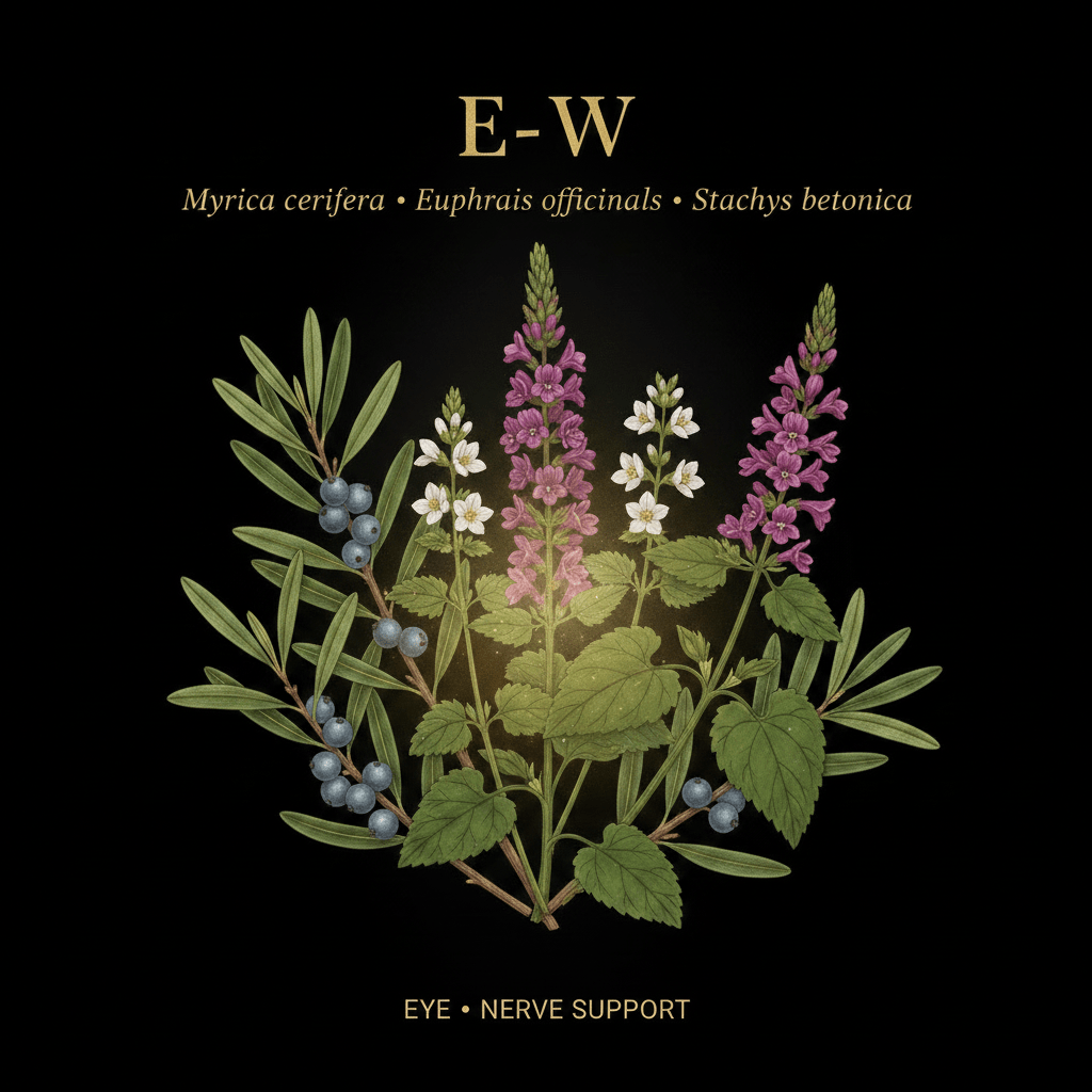 E-W – Eye & Nerve Support | Bayberry, Eyebright & Wood Betony, Tincture, Futures ETC