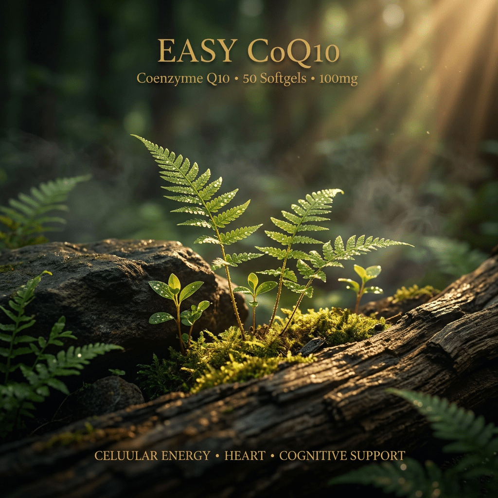Easy CoQ10 editorial image in golden woodland light