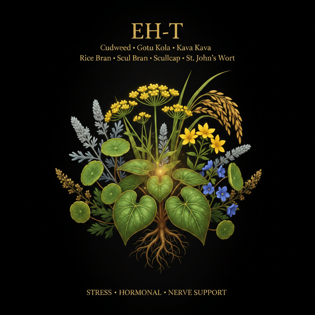 EH - T – Stress, Hormonal & Nerve Support | Cudweed, Gotu Kola, Kava Kava, Rice Bran, Scullcap & St. John's Wort, Tincture, Futures ETC