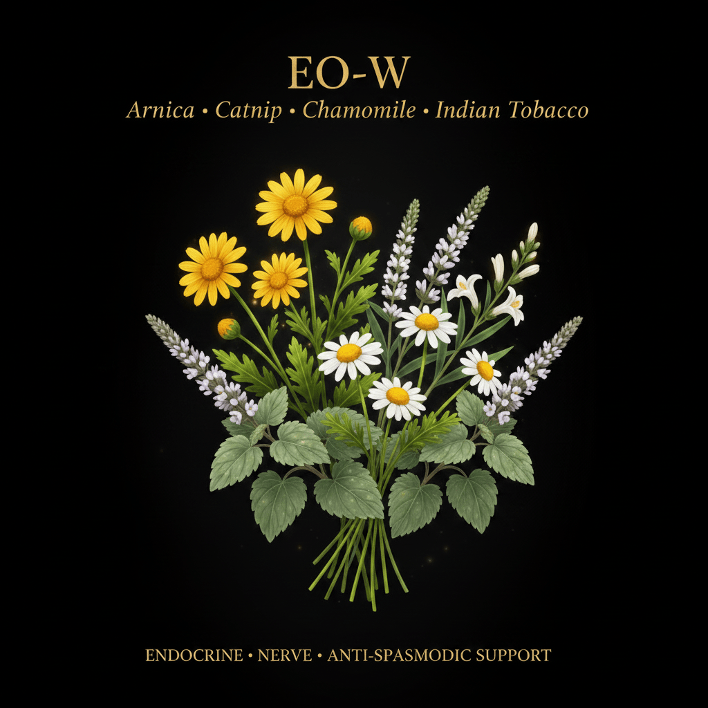 EO - W – Endocrine, Nerve & Anti - Spasmodic Support | Arnica, Catnip, Chamomile & Indian Tobacco, Tincture, Futures ETC