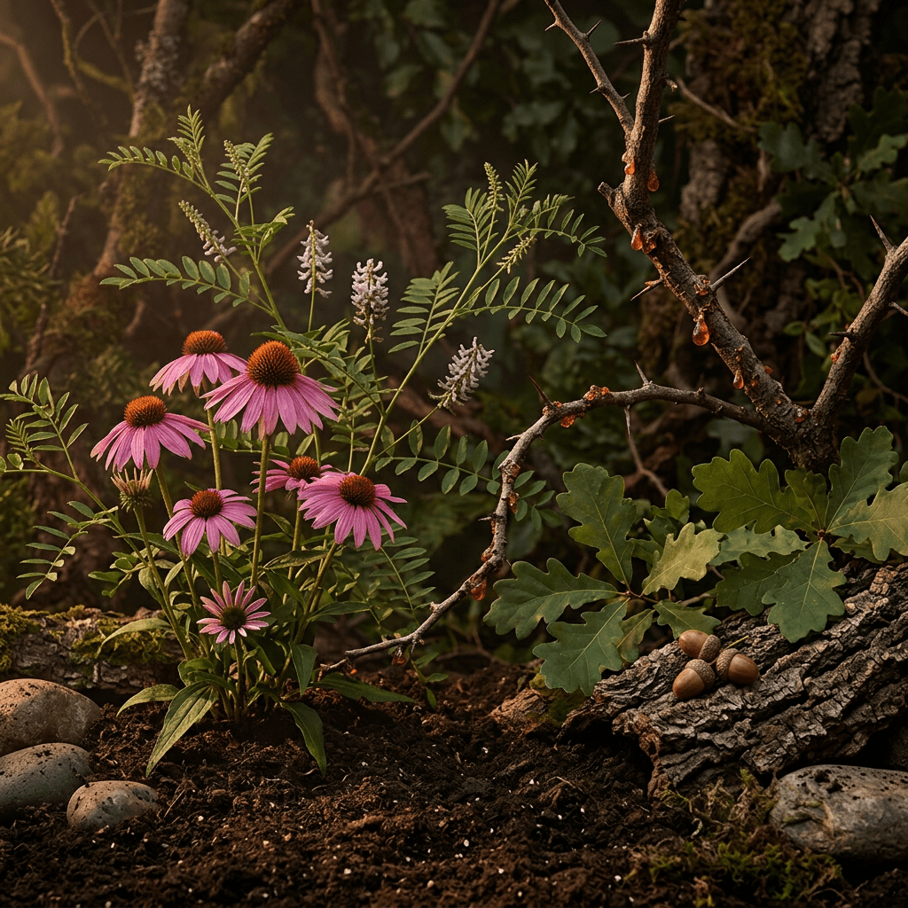 ETI-W botanicals combined in a moody woodland-inspired scene