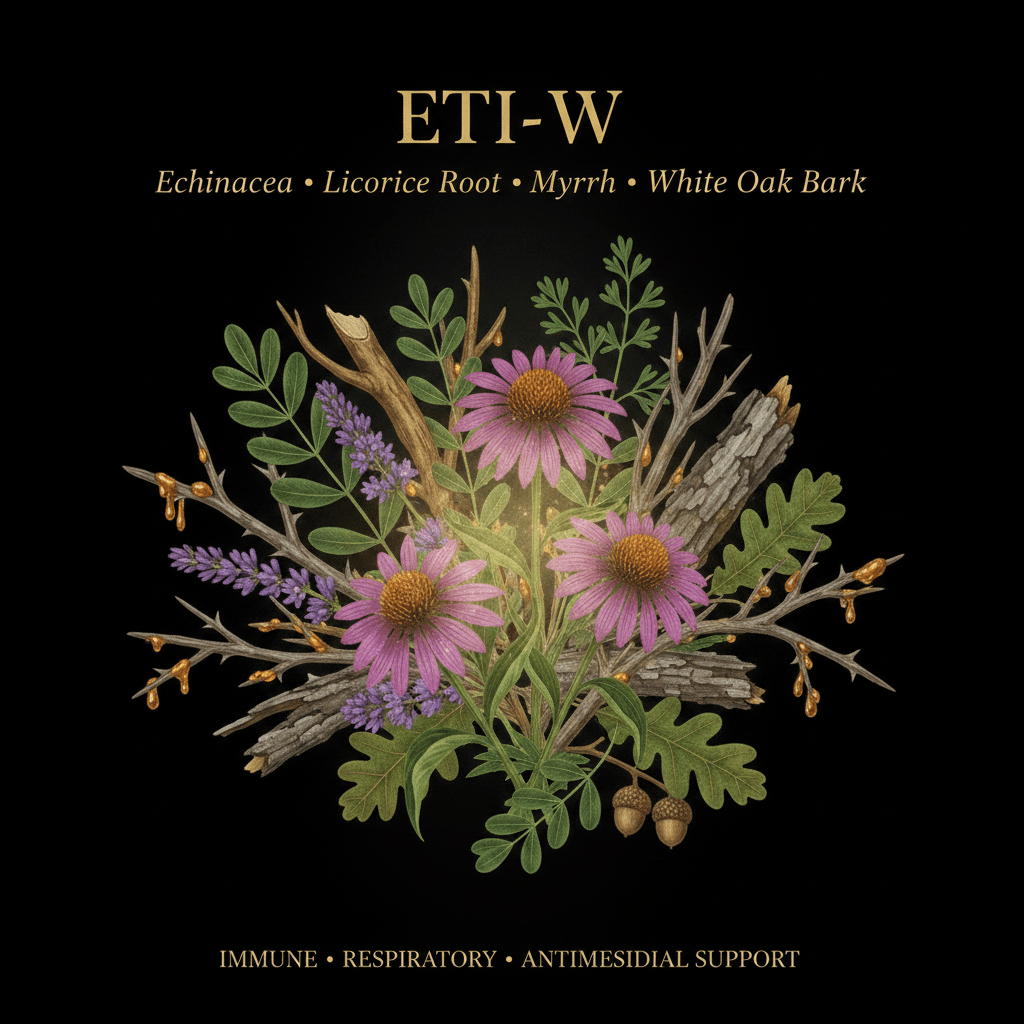 ETI-W – Immune, Respiratory & Antimicrobial Support | Echinacea, Licorice Root, Myrrh & White Oak Bark, Tincture, Futures ETC