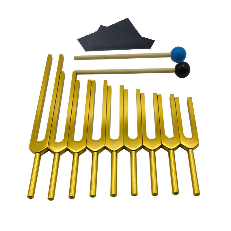 9-Piece Gold Aluminum Alloy Tuning Fork Set for Vibration Therapy