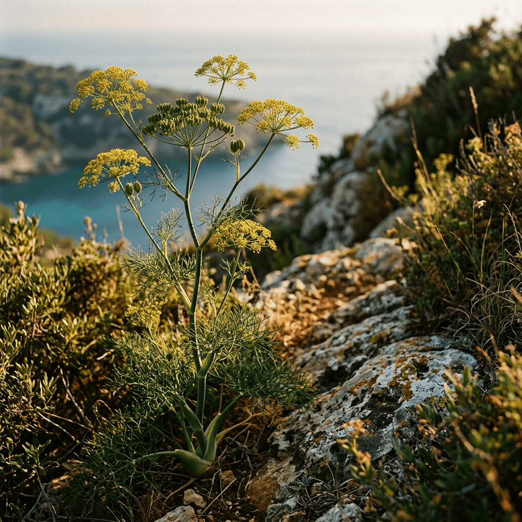 Fennel growing on a Mediterranean coastal slope