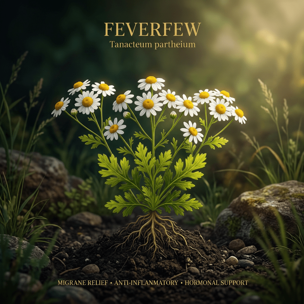 Feverfew editorial image in golden meadow light