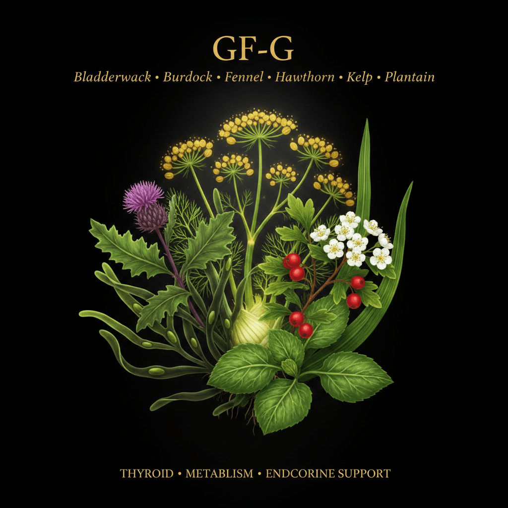GF - G – Thyroid, Metabolism & Endocrine Support | Bladderwrack, Burdock, Fennel, Hawthorn, Kelp & Plantain, Tincture, Futures ETC