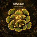 Ginkgo botanical editorial image with gold serif text